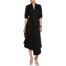 Black Office Dress Gathered Crepe MIDI Dress